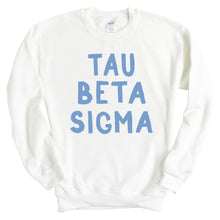 Load image into Gallery viewer, Tau Beta Sigma Blue Bubble Letters Crewneck Sweatshirt - Kite and Crest