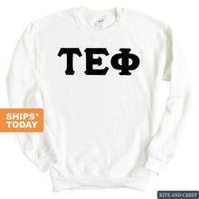 Load image into Gallery viewer, Tau Epsilon Phi Basic Black Letters Sweatshirt - Fraternity Crewneck Sweatshirt - Kite and Crest
