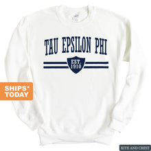 Load image into Gallery viewer, Tau Epsilon Phi Striped Shield Sweatshirt - Fraternity Crewneck Sweatshirt - Kite and Crest
