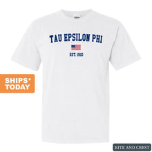 Load image into Gallery viewer, Tau Epsilon Phi USA Flag Comfort Colors T-Shirt - Fraternity Tee - Kite and Crest