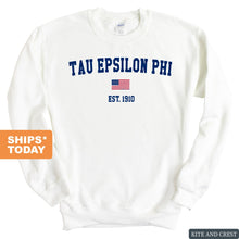 Load image into Gallery viewer, Tau Epsilon Phi USA Flag Sweatshirt - Fraternity Crewneck Sweatshirt - Kite and Crest