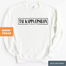 Load image into Gallery viewer, Tau Kappa Epsilon Sweatshirt - TKE Fraternal Block Crewneck Sweatshirt - Kite and Crest