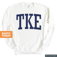 Load image into Gallery viewer, Tau Kappa Epsilon Sweatshirt - TKE Intrinsic Lettered Crewneck Sweatshirt - Kite and Crest