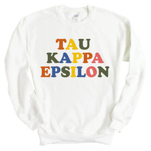 Load image into Gallery viewer, Tau Kappa Epsilon Sweatshirt - TKE Retro Letters Crewneck Sweatshirt - Kite and Crest
