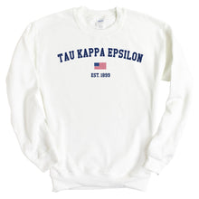 Load image into Gallery viewer, Tau Kappa Epsilon Sweatshirt - TKE USA Flag Crewneck Sweatshirt - Kite and Crest