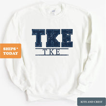 Load image into Gallery viewer, Tau Kappa Epsilon Sweatshirt - TKE Washed Letters Crewneck Sweatshirt - Kite and Crest