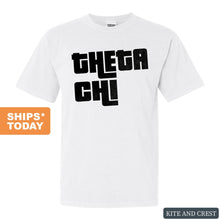 Load image into Gallery viewer, Theta Chi Comfort Colors T-Shirt - Theta Chi Stacked Letters Shirt - Kite and Crest