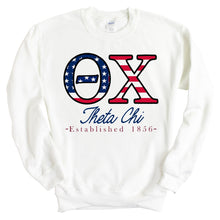 Load image into Gallery viewer, Theta Chi Sweatshirt - Theta Chi American Flag Letters Crewneck Sweatshirt - Kite and Crest