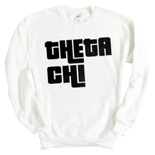 Load image into Gallery viewer, Theta Chi Sweatshirt - Theta Chi Stacked Letters Crewneck Sweatshirt - Kite and Crest