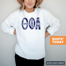 Load image into Gallery viewer, Theta Phi Alpha Blue Floral Sorority Crewneck Sweatshirt - Kite and Crest
