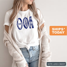 Load image into Gallery viewer, Theta Phi Alpha Blue Floral Sorority T-Shirt Tee - Kite and Crest