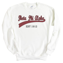 Load image into Gallery viewer, Theta Phi Alpha Sweatshirt | Theta Phi Baseball Crewneck Sweatshirt | Theta Phi Alpha Sorority Gift Idea - Kite and Crest