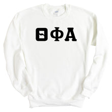 Load image into Gallery viewer, Theta Phi Alpha Sweatshirt | Theta Phi Basic Black Letters Crewneck Sweatshirt | Theta Phi Alpha Sorority Gift Idea - Kite and Crest