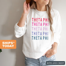 Load image into Gallery viewer, Theta Phi Alpha Sweatshirt - Theta Phi Bright and Stacked Crewneck Sweatshirt - Kite and Crest