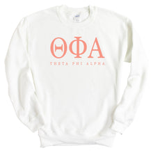 Load image into Gallery viewer, Theta Phi Alpha Sweatshirt | Theta Phi Colored Block Letters Crewneck Sweatshirt | Theta Phi Alpha Sorority Gift Idea - Kite and Crest