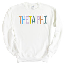 Load image into Gallery viewer, Theta Phi Alpha Sweatshirt - Theta Phi Colorful Lined Crewneck Sweatshirt - Kite and Crest