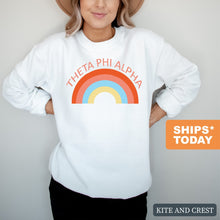Load image into Gallery viewer, Theta Phi Alpha Sweatshirt - Theta Phi Colorful Rainbow Crewneck Sweatshirt - Kite and Crest