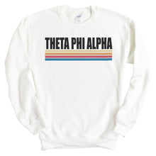 Load image into Gallery viewer, Theta Phi Alpha Sweatshirt | Theta Phi Colorful Stripes Crewneck Sweatshirt | Theta Phi Alpha Sorority Gift Idea - Kite and Crest