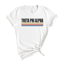 Load image into Gallery viewer, Theta Phi Alpha T-Shirt | Theta Phi Colorful Stripes Shirt | Theta Phi Alpha Sorority Gift Idea - Kite and Crest