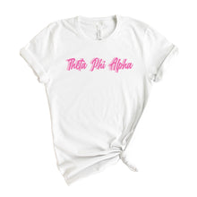 Load image into Gallery viewer, Theta Phi Alpha T-Shirt | Theta Phi Neon Pink Colored Shirt | Theta Phi Alpha Sorority Gift Idea - Kite and Crest