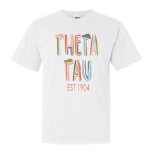 Load image into Gallery viewer, Theta Tau Pastel Stencil Comfort Colors T-Shirt - Kite and Crest