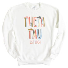 Load image into Gallery viewer, Theta Tau Pastel Stencil Sweatshirt - Fraternity Crewneck Sweatshirt - Kite and Crest