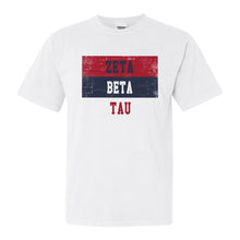 Load image into Gallery viewer, Zeta Beta Tau Comfort Colors T-Shirt - Zeta Beta Tau Colorful Stripe Shirt - Kite and Crest
