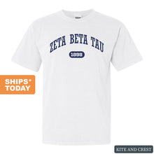 Load image into Gallery viewer, Zeta Beta Tau Comfort Colors T-Shirt - Zeta Beta Tau Fraternal Arch Shirt - Kite and Crest