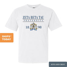 Load image into Gallery viewer, Zeta Beta Tau Comfort Colors T-Shirt - Zeta Beta Tau Large Crest Shirt - Kite and Crest