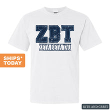 Load image into Gallery viewer, Zeta Beta Tau Comfort Colors T-Shirt - Zeta Beta Tau Washed Letters Shirt - Kite and Crest