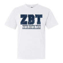 Load image into Gallery viewer, Zeta Beta Tau Comfort Colors T-Shirt - Zeta Beta Tau Washed Letters Shirt - Kite and Crest