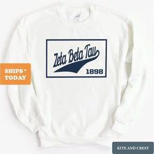 Load image into Gallery viewer, Zeta Beta Tau Sweatshirt - Zeta Beta Tau Baseball Boxed Crewneck Sweatshirt - Kite and Crest