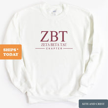 Load image into Gallery viewer, Zeta Beta Tau Sweatshirt - Zeta Beta Tau Basic Lined Crewneck Sweatshirt - Kite and Crest