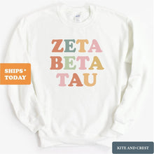 Load image into Gallery viewer, Zeta Beta Tau Sweatshirt - Zeta Beta Tau Bright and Colorful Crewneck Sweatshirt - Kite and Crest
