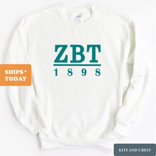 Load image into Gallery viewer, Zeta Beta Tau Sweatshirt - Zeta Beta Tau Lettered Basic Crewneck Sweatshirt - Kite and Crest