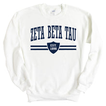 Load image into Gallery viewer, Zeta Beta Tau Sweatshirt - Zeta Beta Tau Striped Shield Crewneck Sweatshirt - Kite and Crest