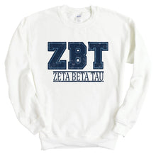 Load image into Gallery viewer, Zeta Beta Tau Sweatshirt - Zeta Beta Tau Washed Letters Crewneck Sweatshirt - Kite and Crest