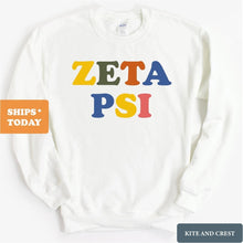 Load image into Gallery viewer, Zeta Psi Sweatshirt - Zete Retro Letters Crewneck Sweatshirt - Kite and Crest