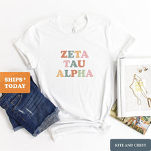 Load image into Gallery viewer, Zeta Tau Alpha Bright and Colorful Sorority T-Shirt Tee - Kite and Crest