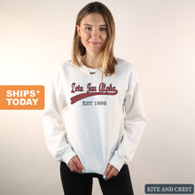 Load image into Gallery viewer, Zeta Tau Alpha Sweatshirt | Zeta (ZTA) Baseball Crewneck Sweatshirt | Zeta Tau Alpha Sorority Gift Idea - Kite and Crest