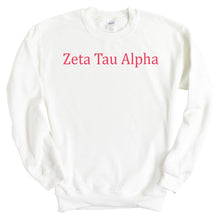 Load image into Gallery viewer, Zeta Tau Alpha Sweatshirt | Zeta (ZTA) Basic Written Crewneck Sweatshirt | Zeta Tau Alpha Sorority Gift Idea - Kite and Crest