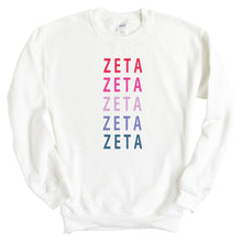 Load image into Gallery viewer, Zeta Tau Alpha Sweatshirt - Zeta (ZTA) Bright and Stacked Crewneck Sweatshirt - Kite and Crest