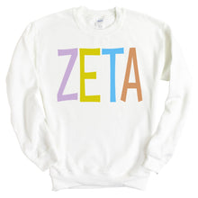 Load image into Gallery viewer, Zeta Tau Alpha Sweatshirt - Zeta (ZTA) Colorful Lined Crewneck Sweatshirt - Kite and Crest