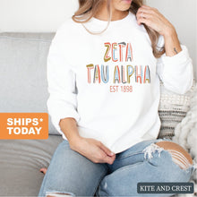 Load image into Gallery viewer, Zeta Tau Alpha Sweatshirt - Zeta (ZTA) Cooper Crewneck Sweatshirt - Kite and Crest