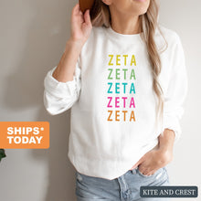 Load image into Gallery viewer, Zeta Tau Alpha Sweatshirt - Zeta (ZTA) Modern Stacked Crewneck Sweatshirt - Kite and Crest