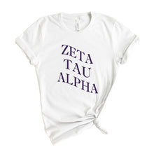 Load image into Gallery viewer, Zeta Tau Alpha T-Shirt | Zeta (ZTA) Large and Wavy Letters Shirt | Zeta Tau Alpha Sorority Gift Idea - Kite and Crest