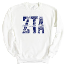 Load image into Gallery viewer, ZTA Zeta Tau Alpha Blue Floral Sorority Crewneck Sweatshirt - Kite and Crest