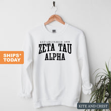 Load image into Gallery viewer, ZTA Zeta Tau Alpha Established Sorority Crewneck Sweatshirt - Kite and Crest
