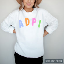 Load image into Gallery viewer, Sweatshirt | Rainbow Letter Crewneck Sweatshirt | Sorority Gift Idea
