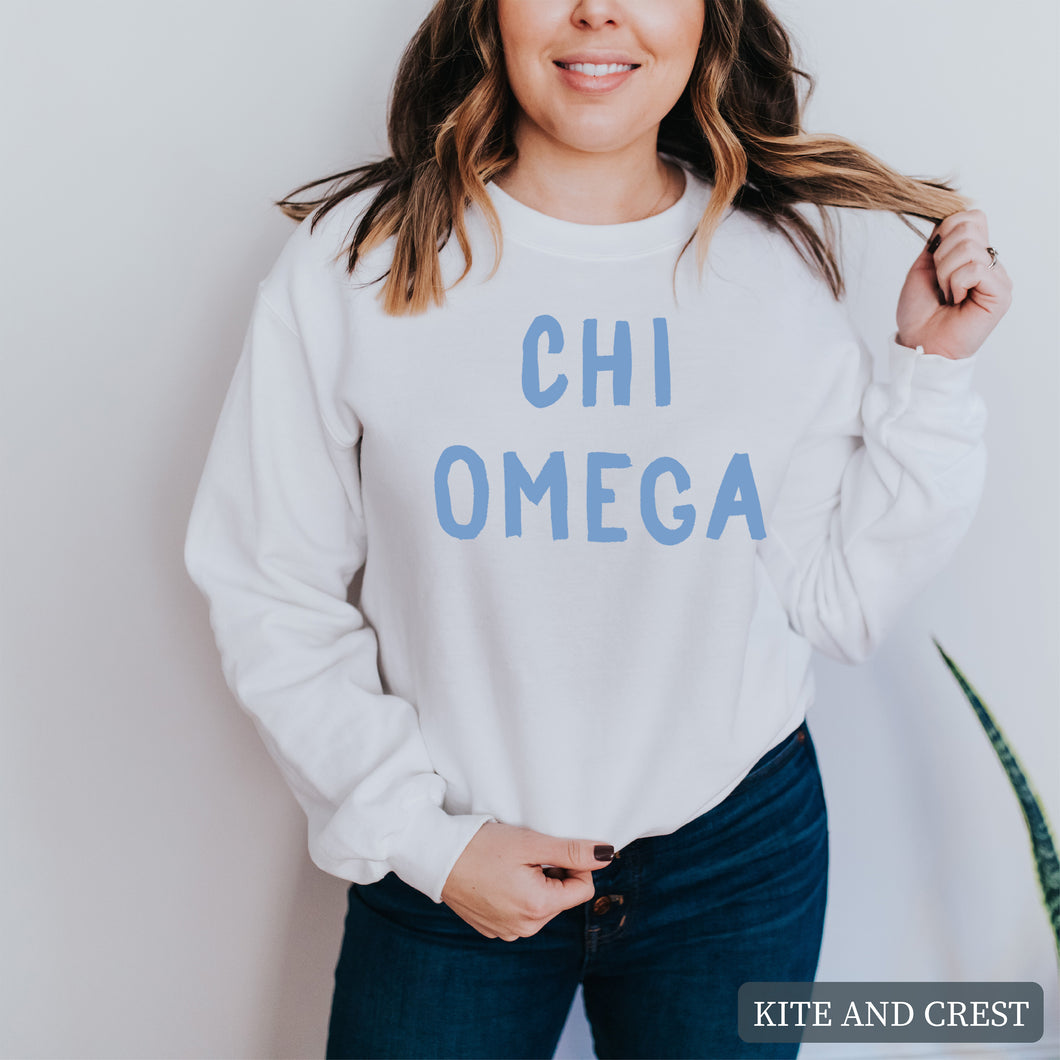 O Blue Bubble Letter Sorority Crewneck Sweatshirt